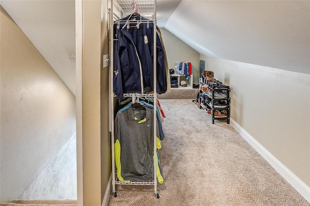 interior space with carpet and lofted ceiling