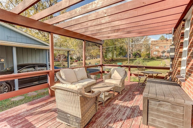 exterior space featuring a pergola and an outdoor living space