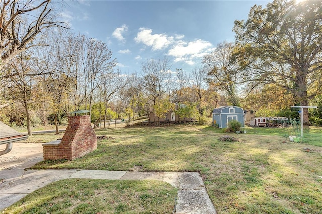 view of yard with a storage shed