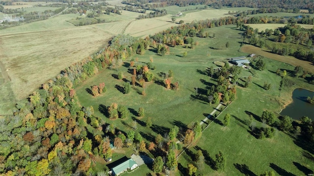 birds eye view of property featuring a rural view and a water view