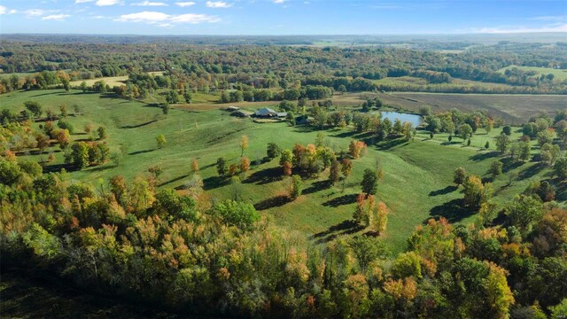 drone / aerial view with a water view and a rural view