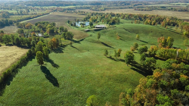 aerial view featuring a rural view and a water view