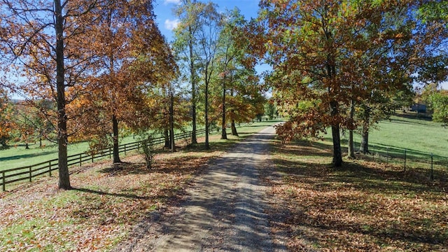 view of road with a rural view