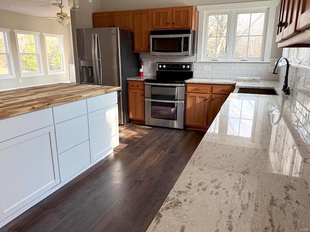 kitchen featuring dark hardwood / wood-style flooring, stainless steel appliances, a wealth of natural light, and sink