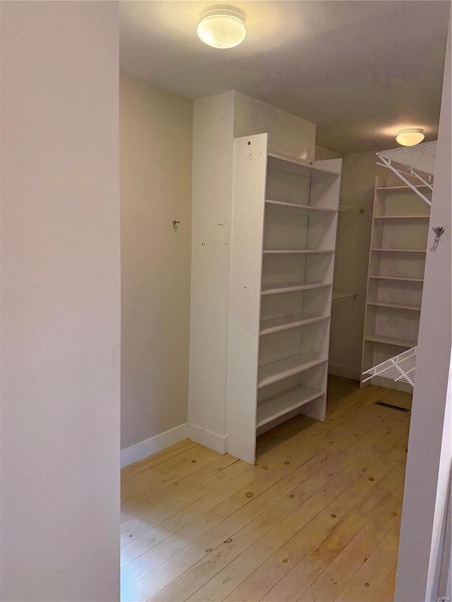 walk in closet with light wood-type flooring