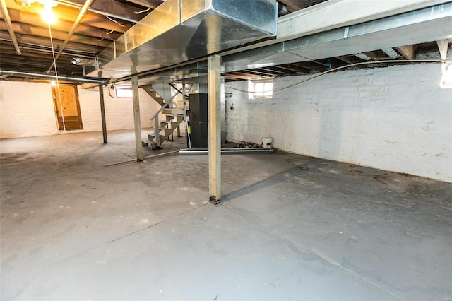 basement with heating unit