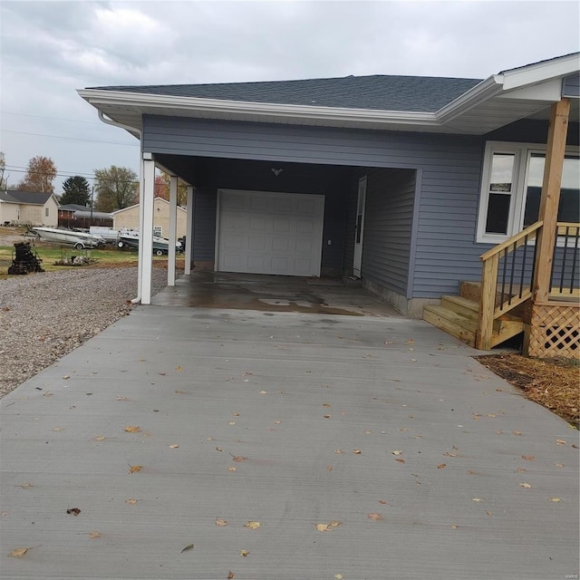 view of property exterior with a garage and a carport