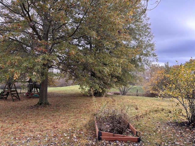 view of yard with a playground