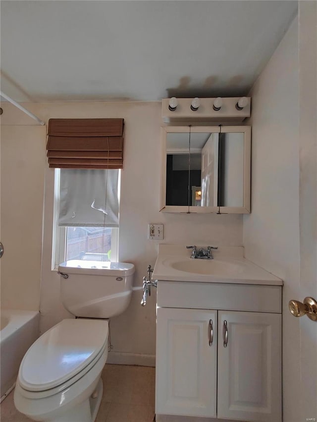 full bathroom featuring tile patterned flooring, vanity, toilet, and shower / tub combination