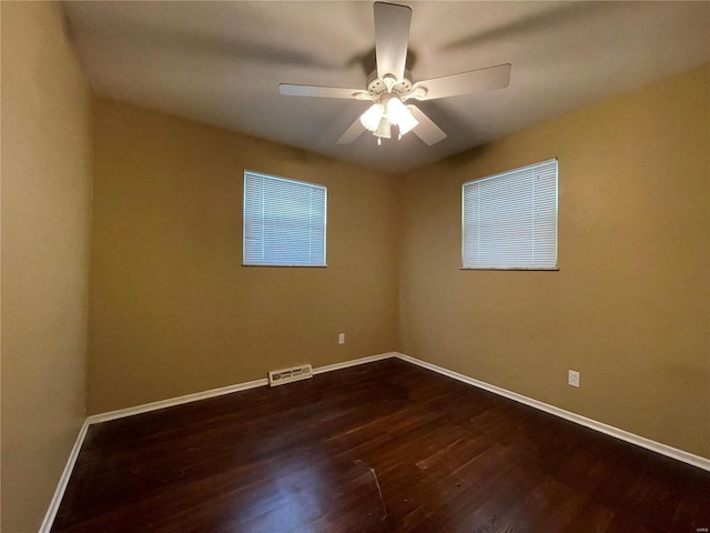 unfurnished room featuring hardwood / wood-style floors and ceiling fan