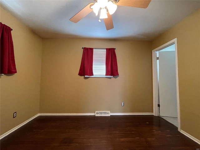 unfurnished room with hardwood / wood-style floors and ceiling fan