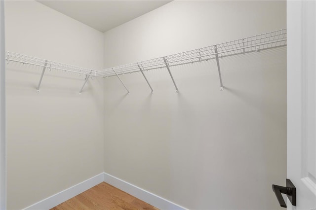 walk in closet with hardwood / wood-style floors