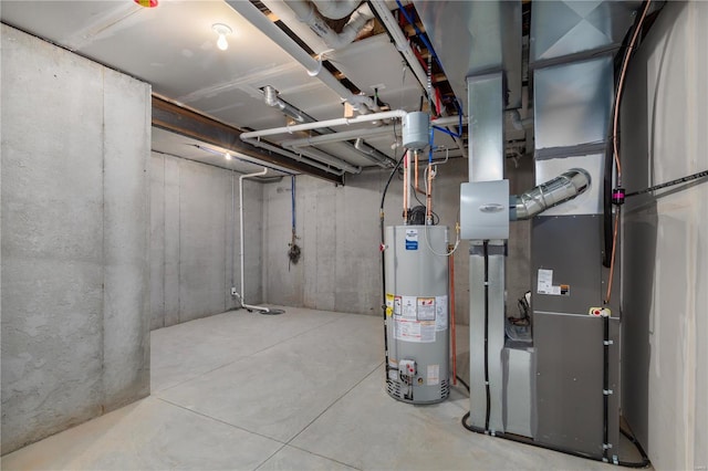 basement featuring gas water heater