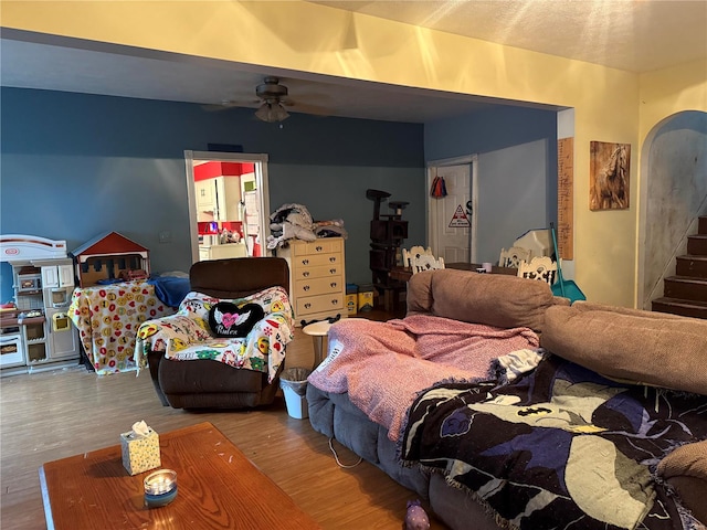 bedroom featuring ceiling fan and wood-type flooring