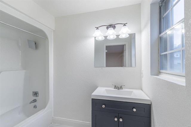 bathroom featuring vanity and bathtub / shower combination