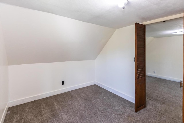 additional living space featuring lofted ceiling and carpet floors