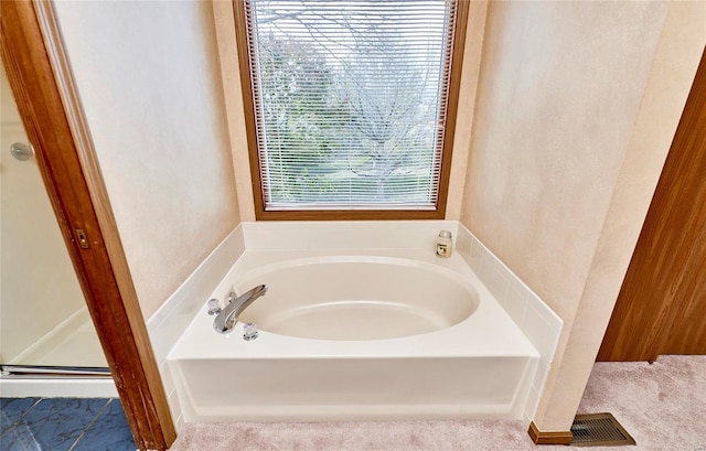 bathroom featuring separate shower and tub