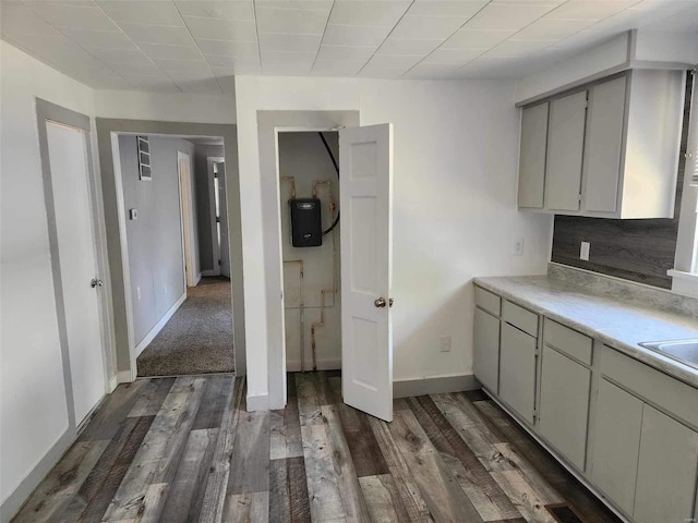 kitchen with dark hardwood / wood-style floors