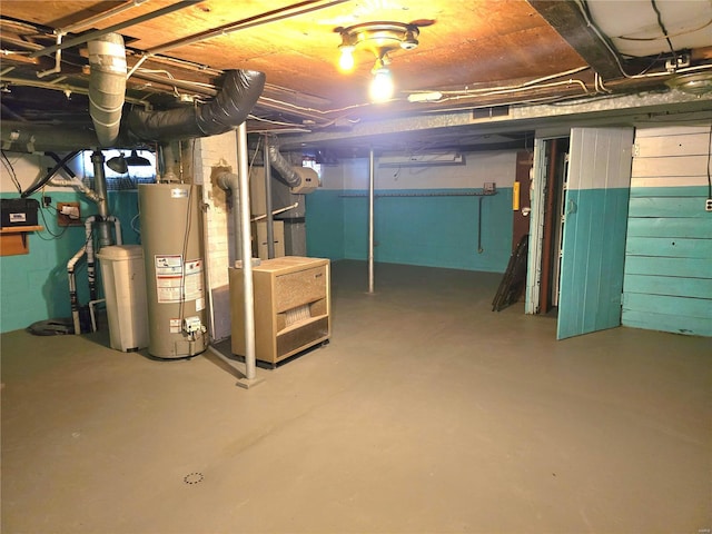 basement featuring water heater