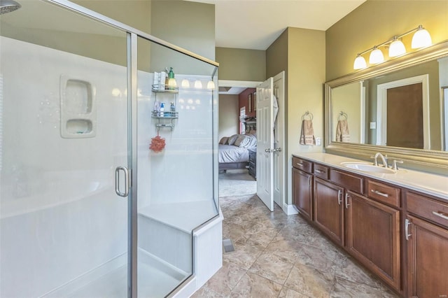 bathroom featuring vanity and walk in shower