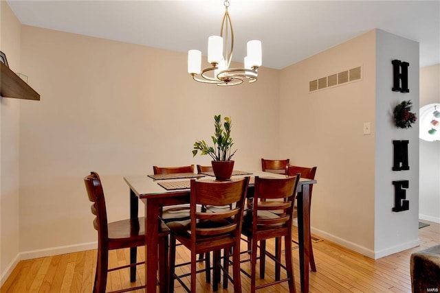 dining room featuring light hardwood / wood-style floors and an inviting chandelier