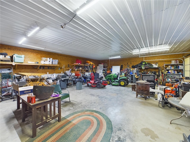 garage featuring a workshop area