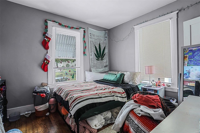 bedroom featuring multiple windows and hardwood / wood-style flooring