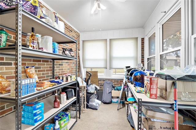 storage area with ceiling fan