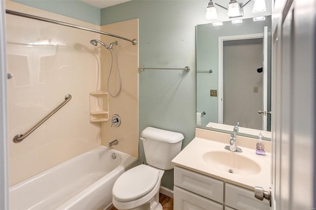 full bathroom with vanity, toilet, and shower / washtub combination