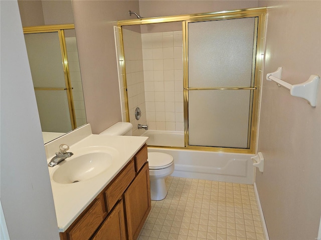 full bathroom with tile patterned flooring, vanity, toilet, and enclosed tub / shower combo