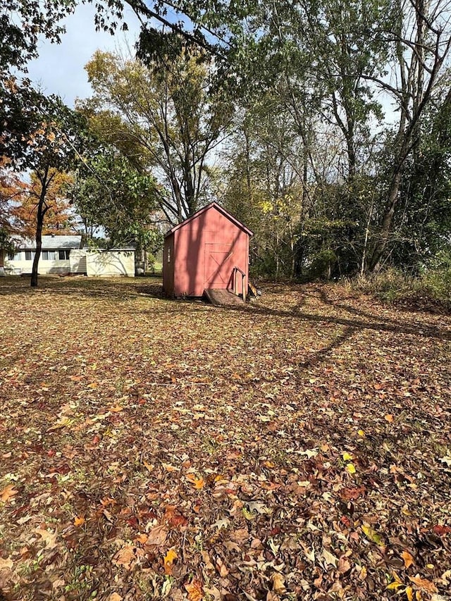 view of yard with a storage unit