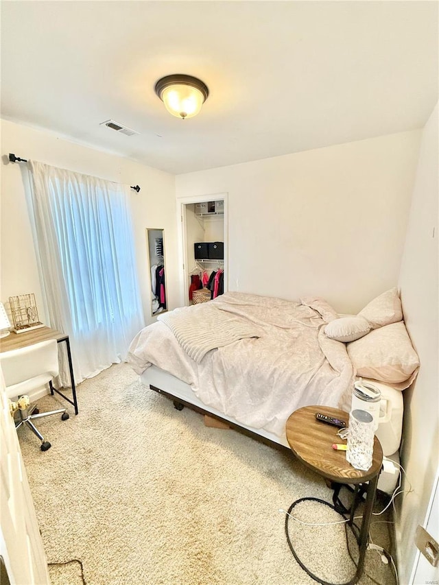 bedroom with carpet floors and a closet