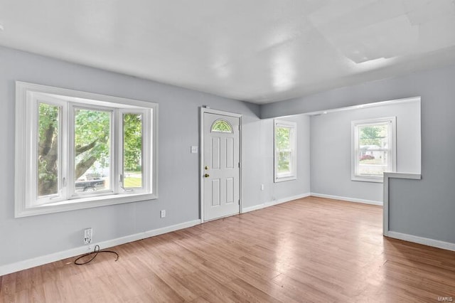 foyer with light wood-type flooring and a healthy amount of sunlight