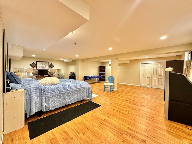 bedroom with a closet and wood-type flooring