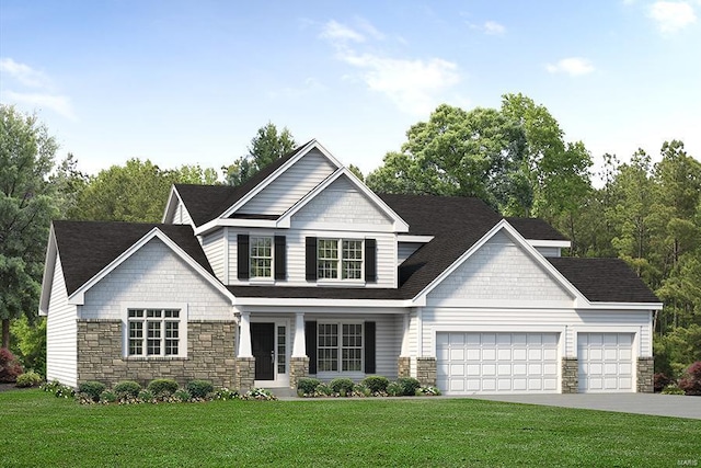 craftsman-style home with a front yard and a garage