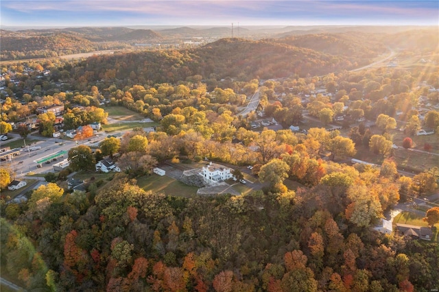 view of aerial view at dusk