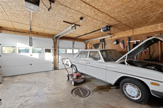 garage with a garage door opener