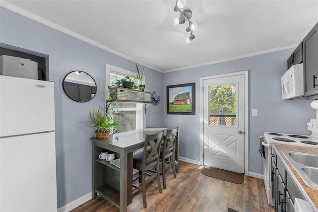 dining room featuring dark hardwood / wood-style flooring and crown molding