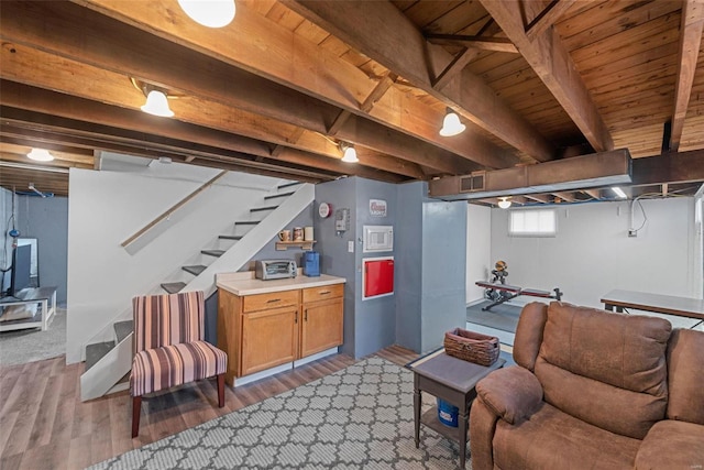 basement featuring dark wood-type flooring