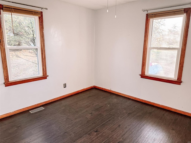 unfurnished room featuring wood-type flooring and a healthy amount of sunlight