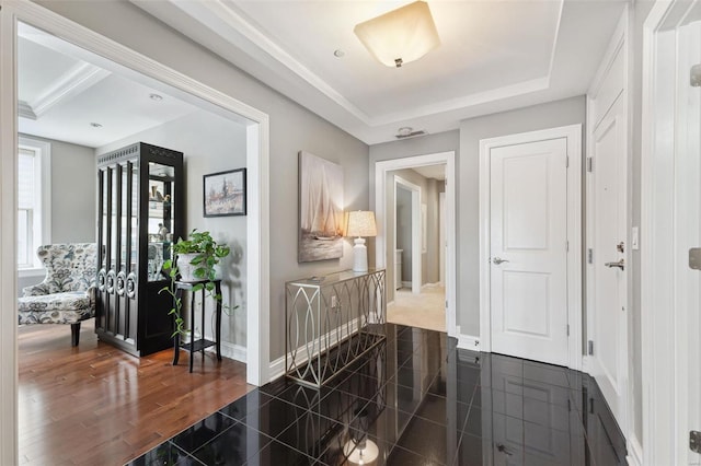 corridor featuring dark hardwood / wood-style floors