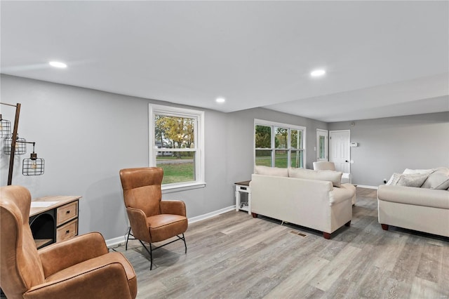 living room featuring light wood-type flooring