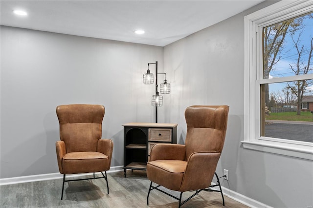 living area with hardwood / wood-style floors