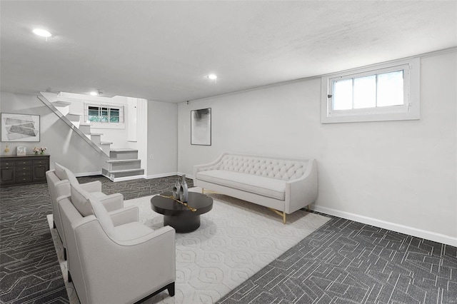 carpeted living room featuring a healthy amount of sunlight