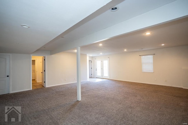 basement featuring carpet