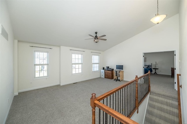 living room featuring visible vents, baseboards, and carpet