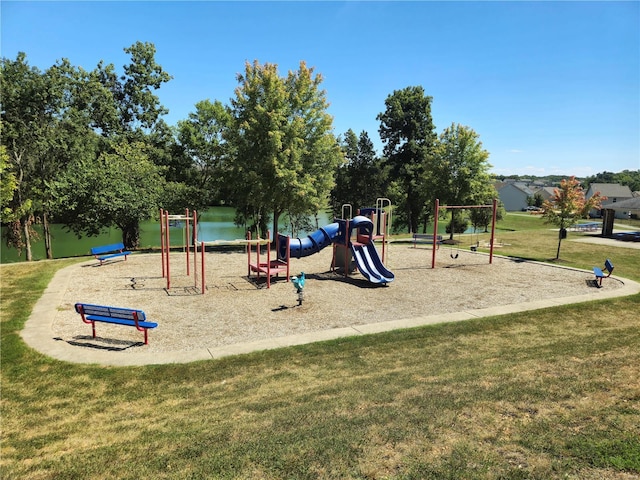 community play area with a lawn