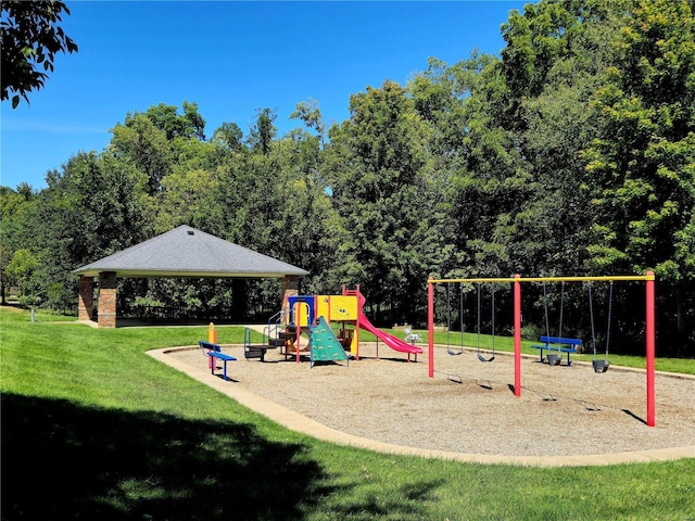 community playground with a gazebo and a yard