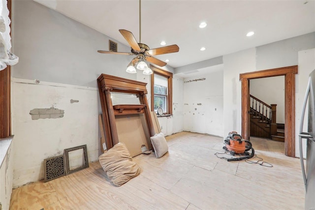 living room with ceiling fan