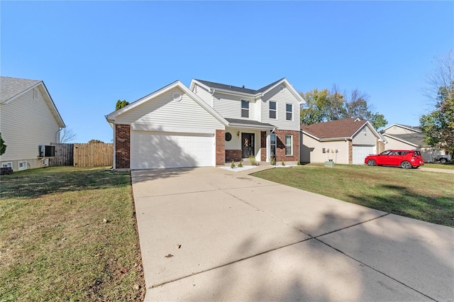 front facade with a garage and a front lawn